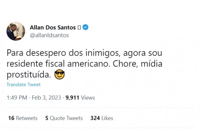 Allan dos Santos anuncia sua nova situação nos Estados Unidos 1